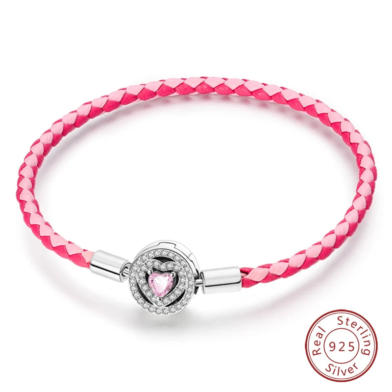 Novidades em prata esterlina 925, corrente de cobra, pulseiras com fecho de zircônia em formato de coração, berloques para panela, joias da moda, faça você mesmo, fabricação de presentes