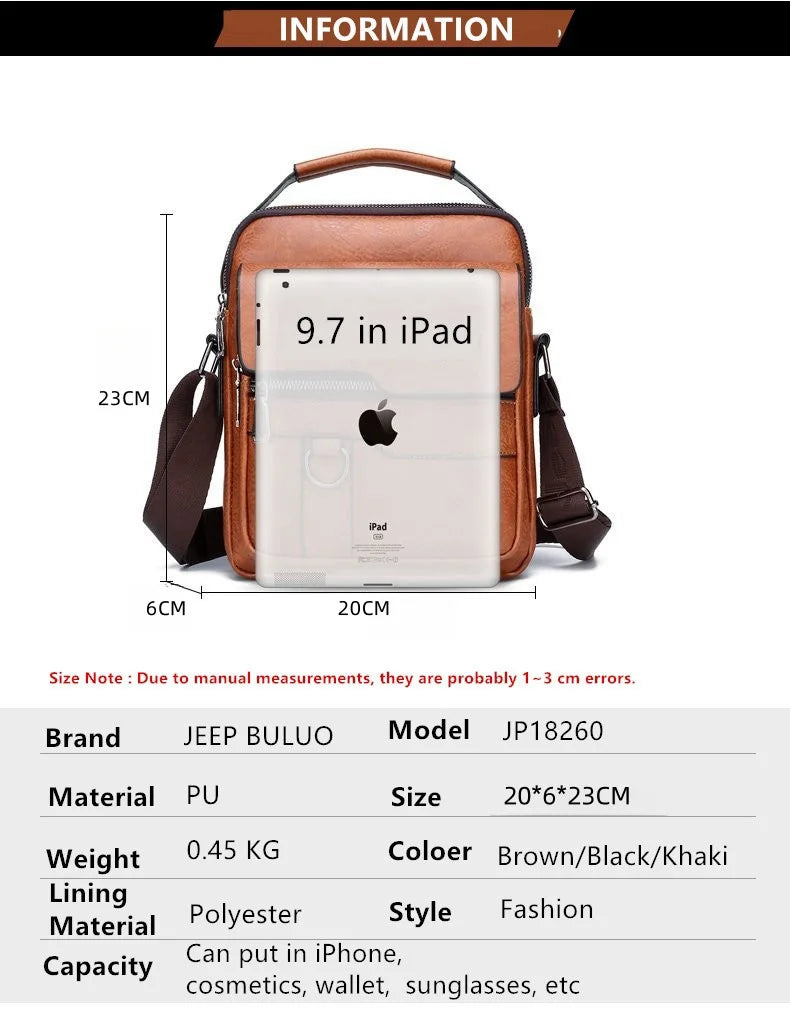 JEEP BULUO - Bolsas de mensageiro crossbody Bolsa de ombro casual de negócios Nova de couro de alta qualidade para homens Moda casual de negócios