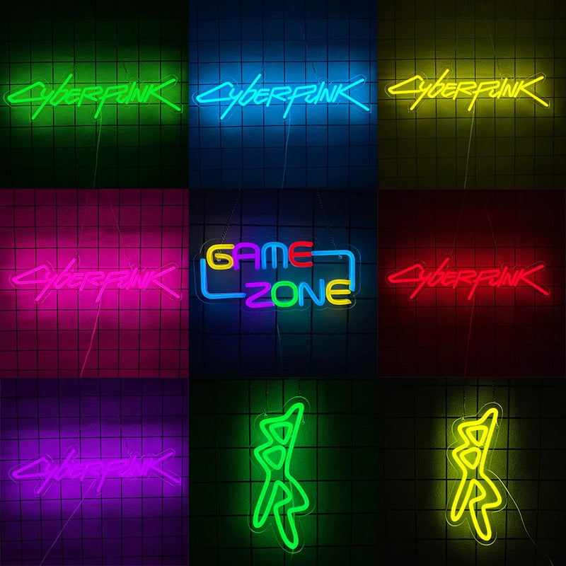 Placa de neon do jogo Cyberpunk Edge Runner para decoração de zona de jogos, luzes LED para sala de jogos, bar de internet ou decoração de quarto