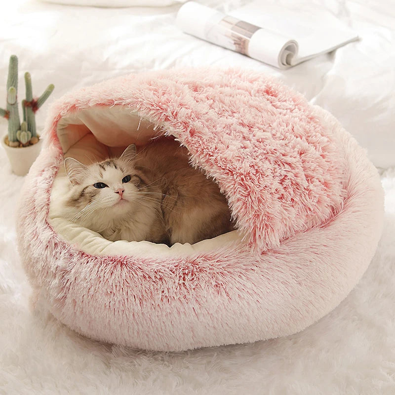 Cama macia de pelúcia para animais de estimação com capa, cama redonda para gatos, colchão para animais de estimação, ninho quente para dormir em cães pequenos e gatinhos