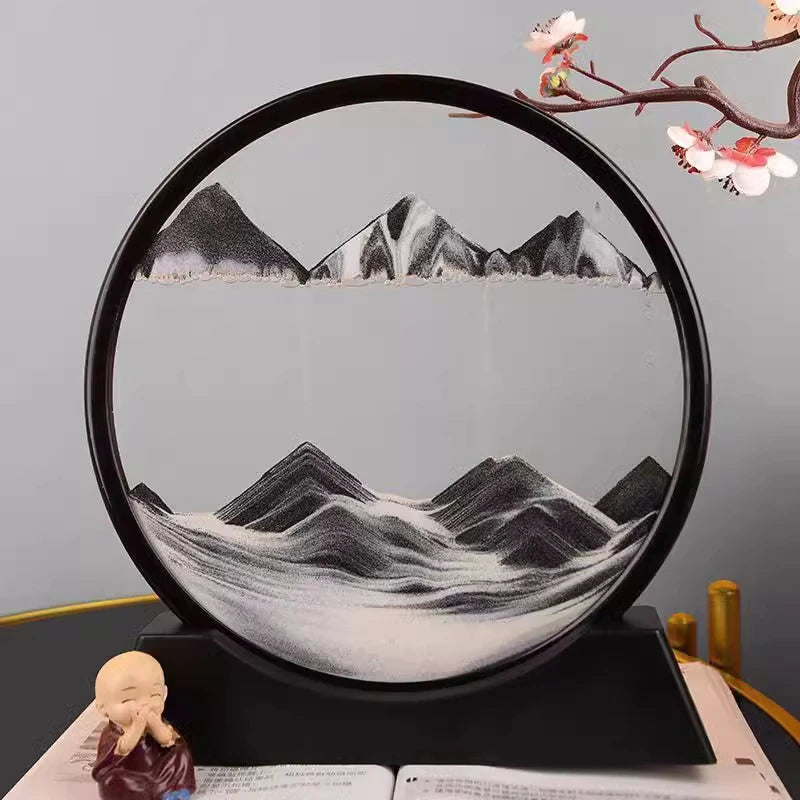 Ampulheta 3D Areia Movendo Areia Movendo Arte Imagem Redonda Vidro Profundo Mar Areia Paisagem