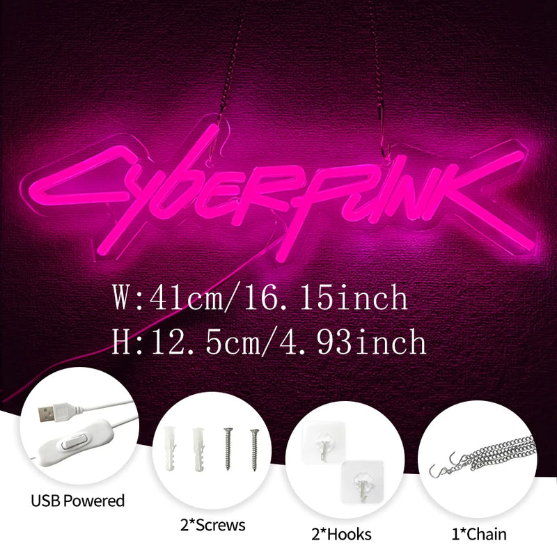 Placa de neon cyberpunk, placa com letras rosa, usada para decoração de parede, presente exclusivo para entusiastas de informática, sala de e-sports, decoração