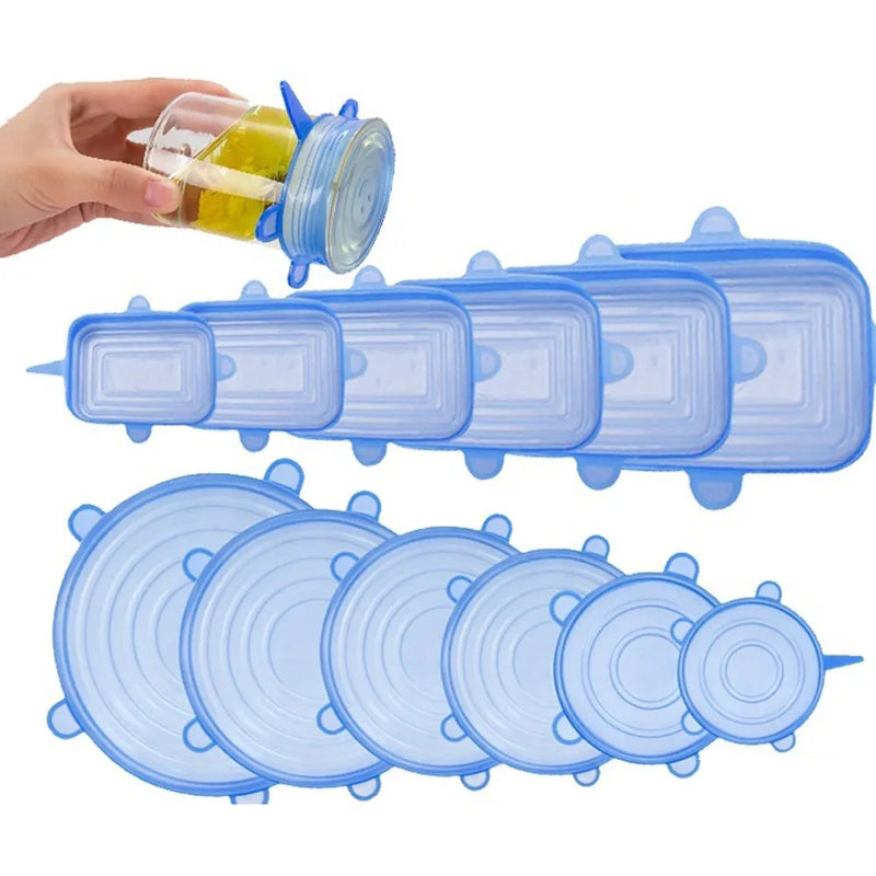 Tampas elásticas de silicone reutilizáveis, redondas e quadradas universais, para embrulhar alimentos, tigelas, panelas, utensílios de cozinha