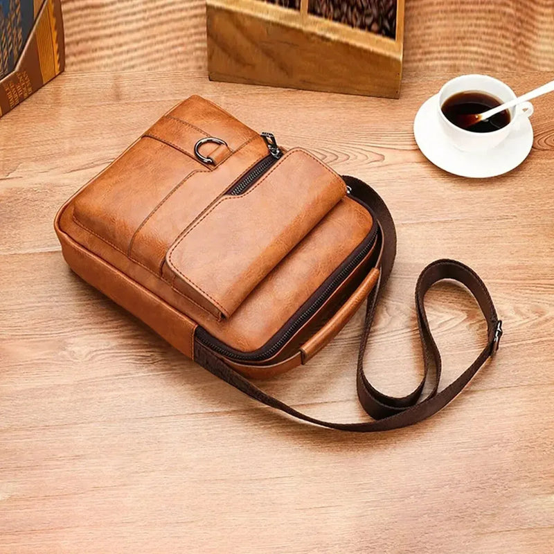 Bolsa transversal masculina vintage de couro, nova bolsa de ombro para homens, marrom, preta, bolsa mensageiro para negócios, com aba
