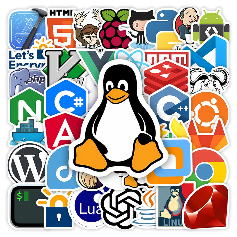 Adesivos de desenvolvimento, programação JS Docker, aplicativo HTML, Geek Hacker, faça você mesmo, decalque decorativo para laptop, telefone, mala, à prova d'água