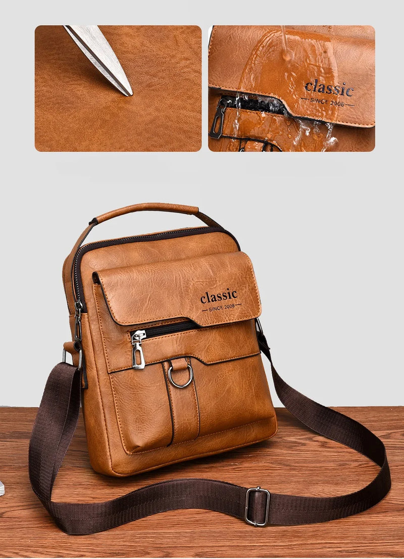 Bolsa transversal masculina de couro sintético, bolsa de ombro grande para viagem, bolsa de telefone para homens, pequena bolsa mensageiro
