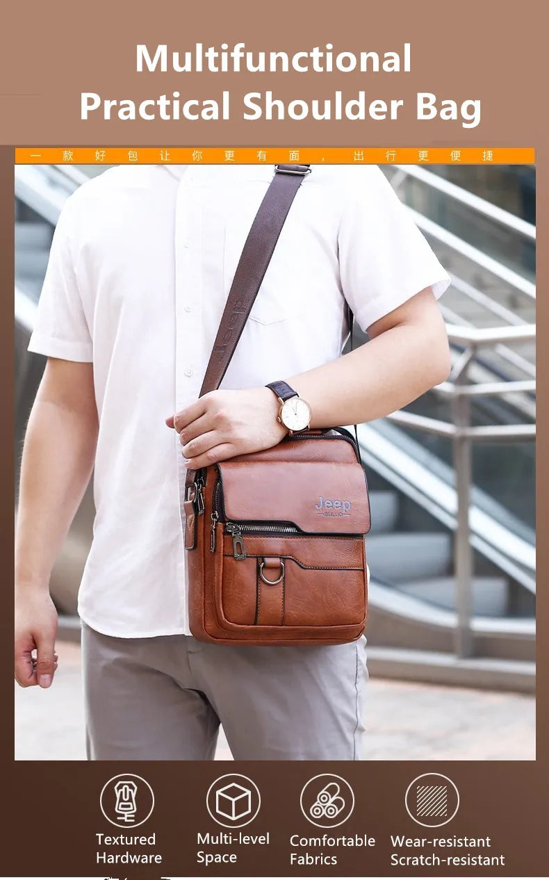 JEEP BULUO - Bolsas de mensageiro crossbody Bolsa de ombro casual de negócios Nova de couro de alta qualidade para homens Moda casual de negócios