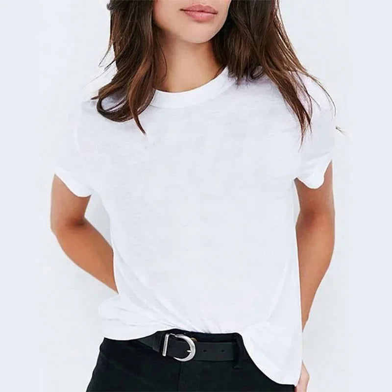 Camiseta casual branca com gola redonda e manga curta, moda feminina, estampa Harry Potter, blusa básica