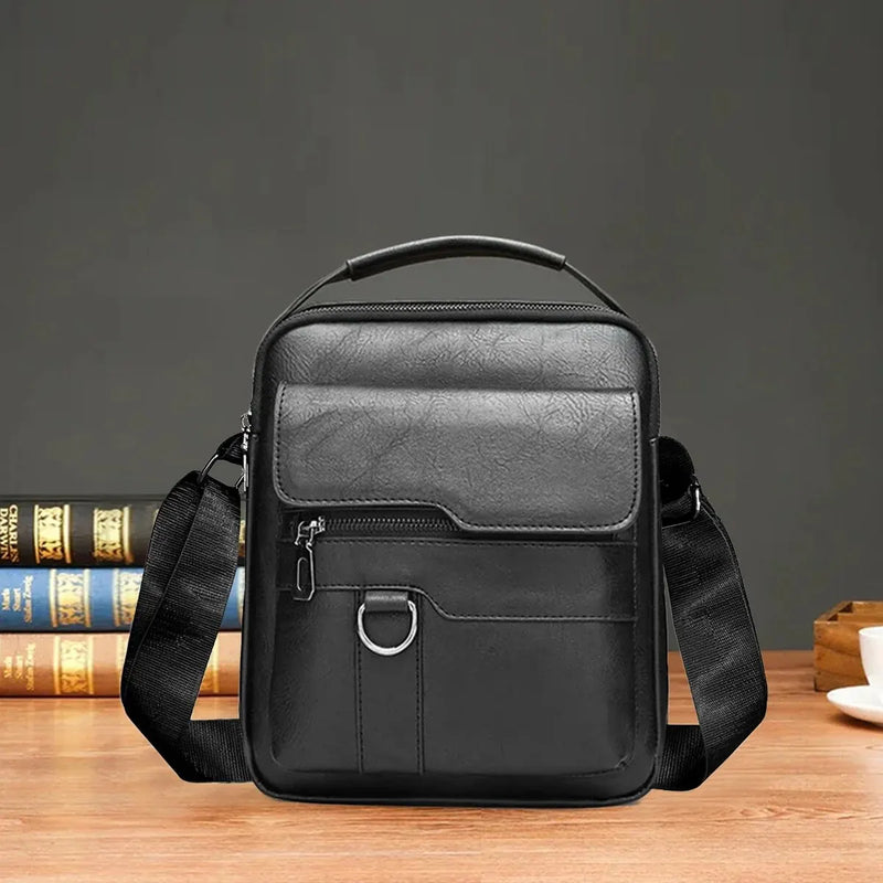 Bolsa transversal masculina vintage de couro, nova bolsa de ombro para homens, marrom, preta, bolsa mensageiro para negócios, com aba