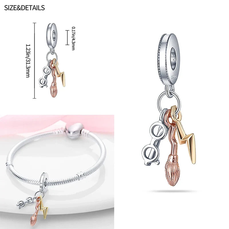 Contas de berloques MINISO 925 prata esterlina para pulseiras originais Harry Potter 925 de 3 mm pingente feminino joias faça você mesmo presentes