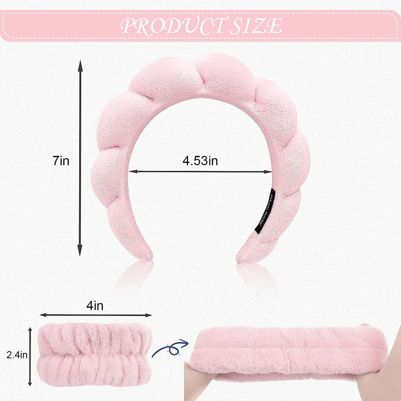 peças de pulseiras de microfibra da moda, scrunchies, faixa de cabeça fofa, faixa de cabeça de bolha para spa, lavagem do rosto, maquiagem, banho, cuidados com a pele