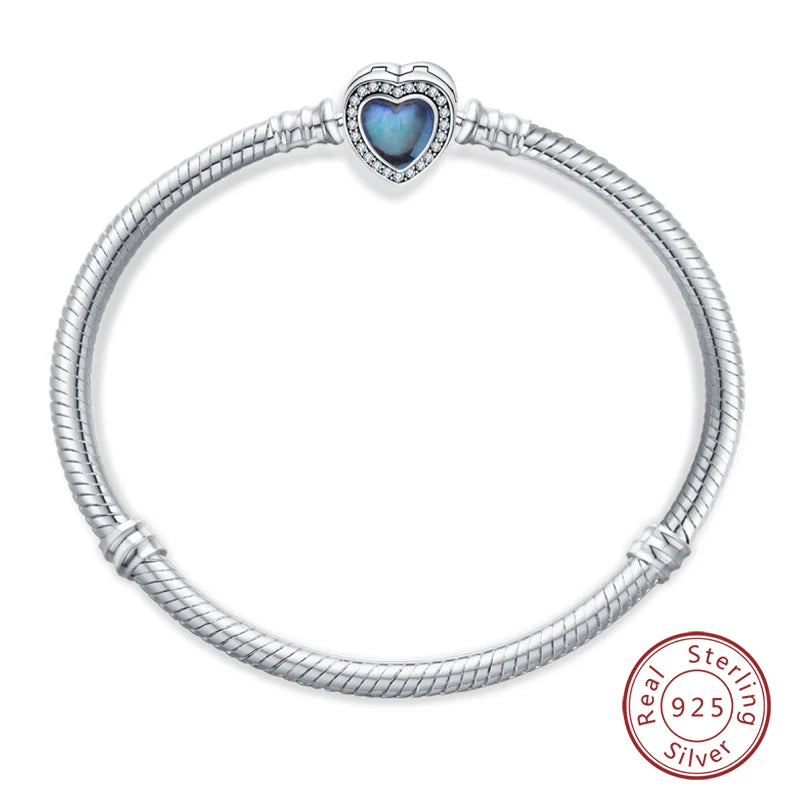 Novidades em prata esterlina 925, corrente de cobra, pulseiras com fecho de zircônia em formato de coração, berloques para panela, joias da moda, faça você mesmo, fabricação de presentes