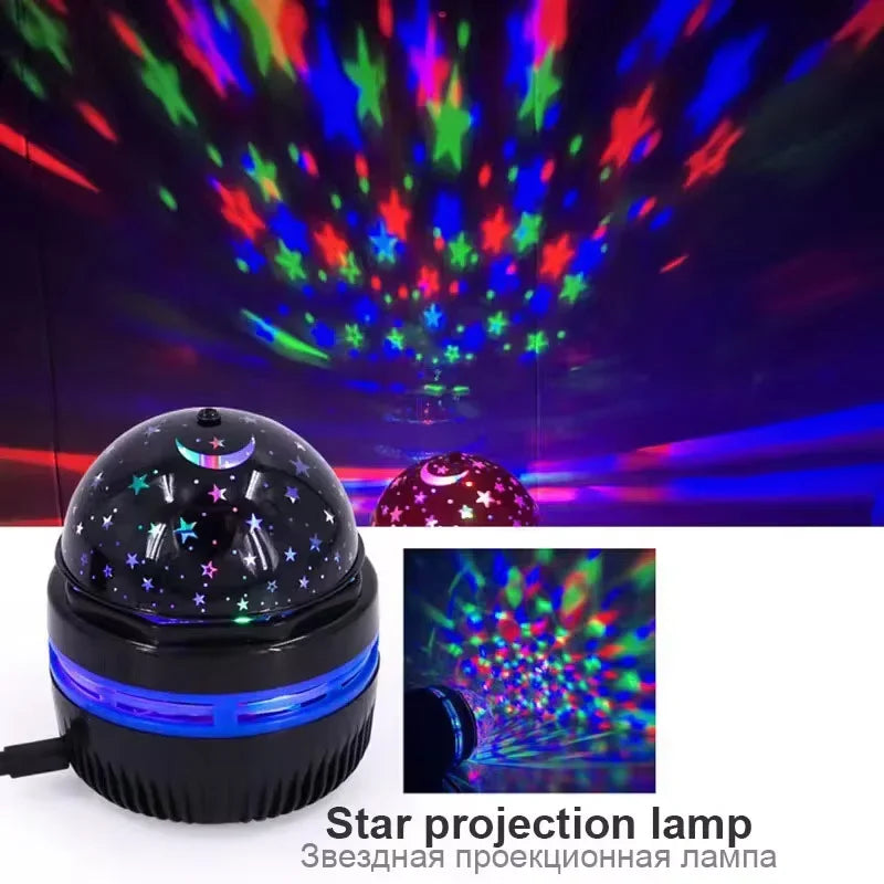 Luzes noturnas LED com céu estrelado, lâmpada projetora rotativa USB, bola mágica, lua, estrela, luzes de Natal, decoração de ambiente de casa