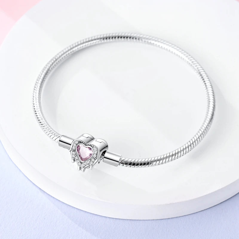 Novidades em prata esterlina 925, corrente de cobra, pulseiras com fecho de zircônia em formato de coração, berloques para panela, joias da moda, faça você mesmo, fabricação de presentes