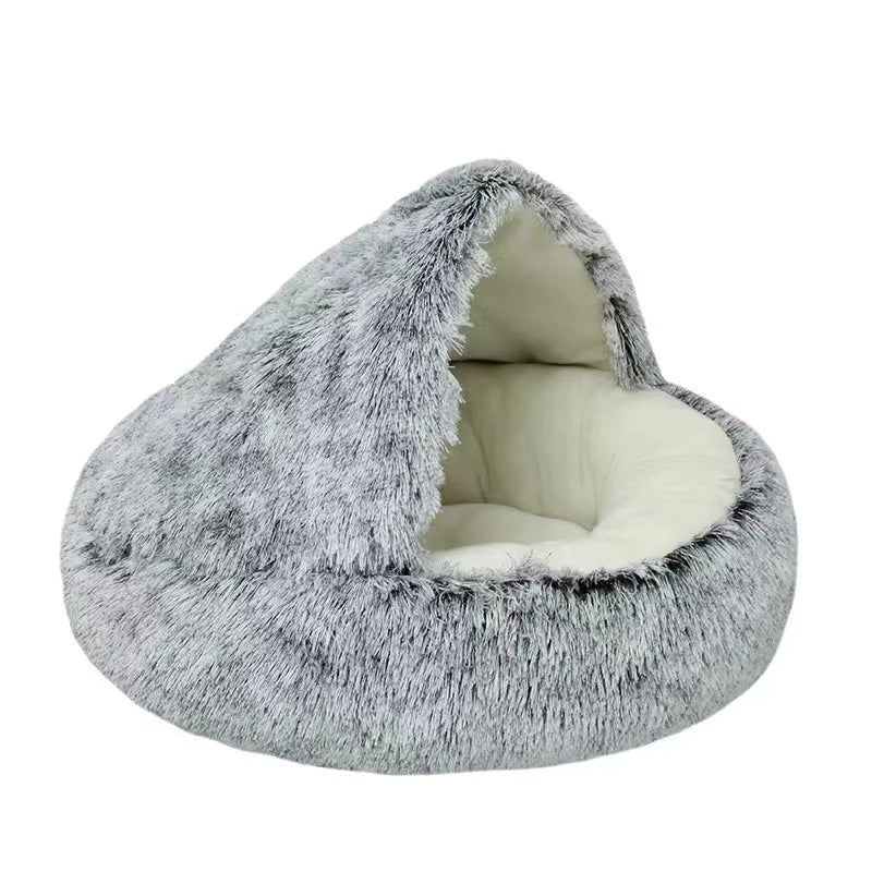 Cama macia de pelúcia para animais de estimação com capa, cama redonda para gatos, colchão para animais de estimação, ninho quente para dormir em cães pequenos e gatinhos