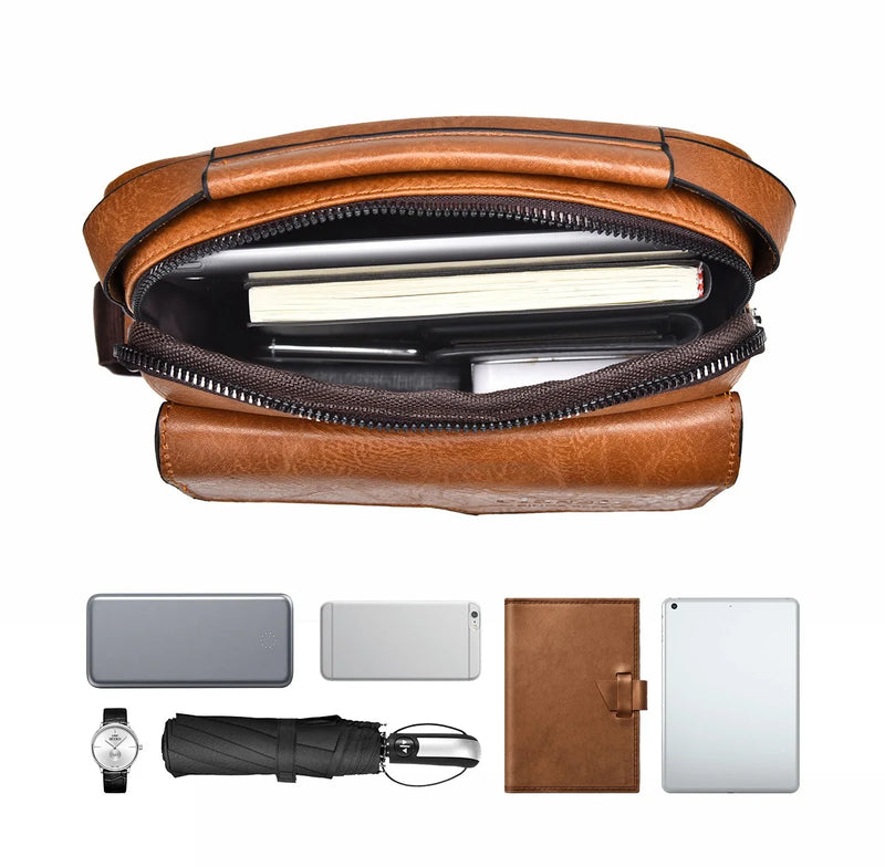 Bolsa transversal masculina de couro sintético, bolsa de ombro grande para viagem, bolsa de telefone para homens, pequena bolsa mensageiro