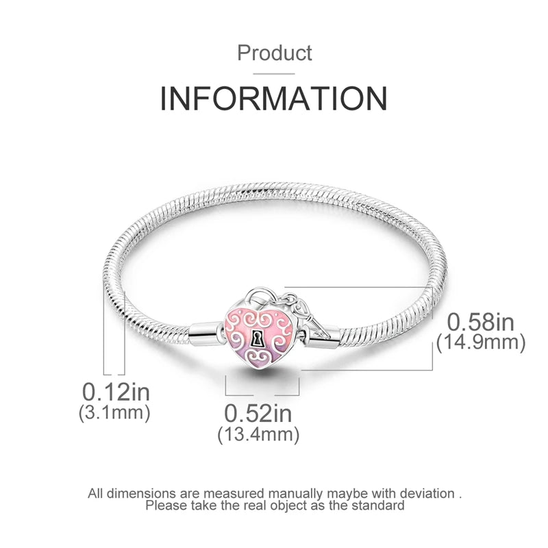 Novidades em prata esterlina 925, corrente de cobra, pulseiras com fecho de zircônia em formato de coração, berloques para panela, joias da moda, faça você mesmo, fabricação de presentes