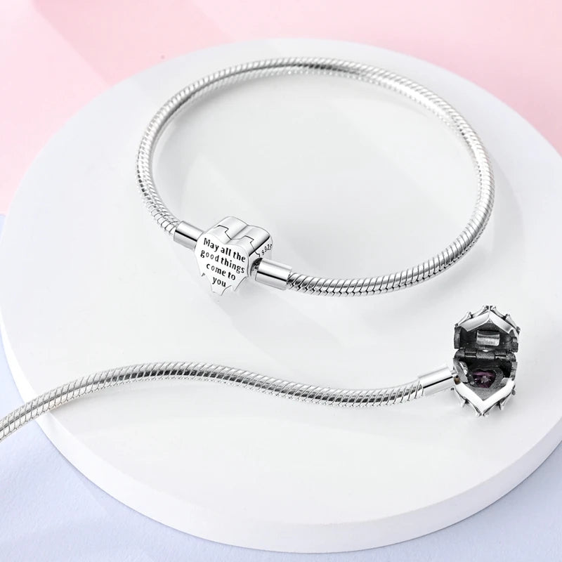 Novidades em prata esterlina 925, corrente de cobra, pulseiras com fecho de zircônia em formato de coração, berloques para panela, joias da moda, faça você mesmo, fabricação de presentes