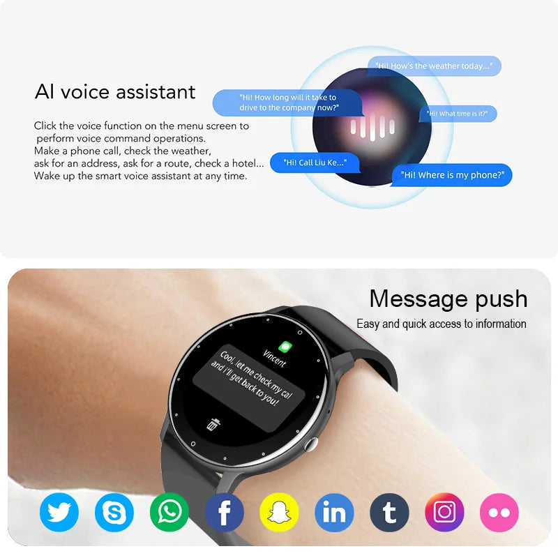 Relógio inteligente LIGE feminino e masculino com tela sensível ao toque, Bluetooth 5.2, à prova d'água, rastreador esportivo e fitness, IP67 de fábrica, ZL02, novo