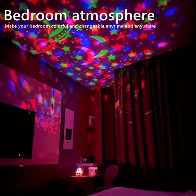 Luzes noturnas LED com céu estrelado, lâmpada projetora rotativa USB, bola mágica, lua, estrela, luzes de Natal, decoração de ambiente de casa